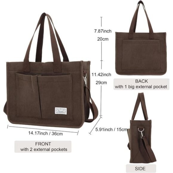 Tote Bag with Pockets, Coffee - Picture 2 of 4